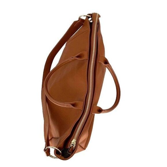 Designer Womens Vegan Leather Tote Saddle Shoulder Handbag Camel Tan Large - Picture 4 of 9